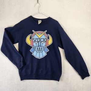 Gildan VIXX K-Pop Graphic Sweatshirt Mens Small Navy Blue Mecha Robot Crewneck